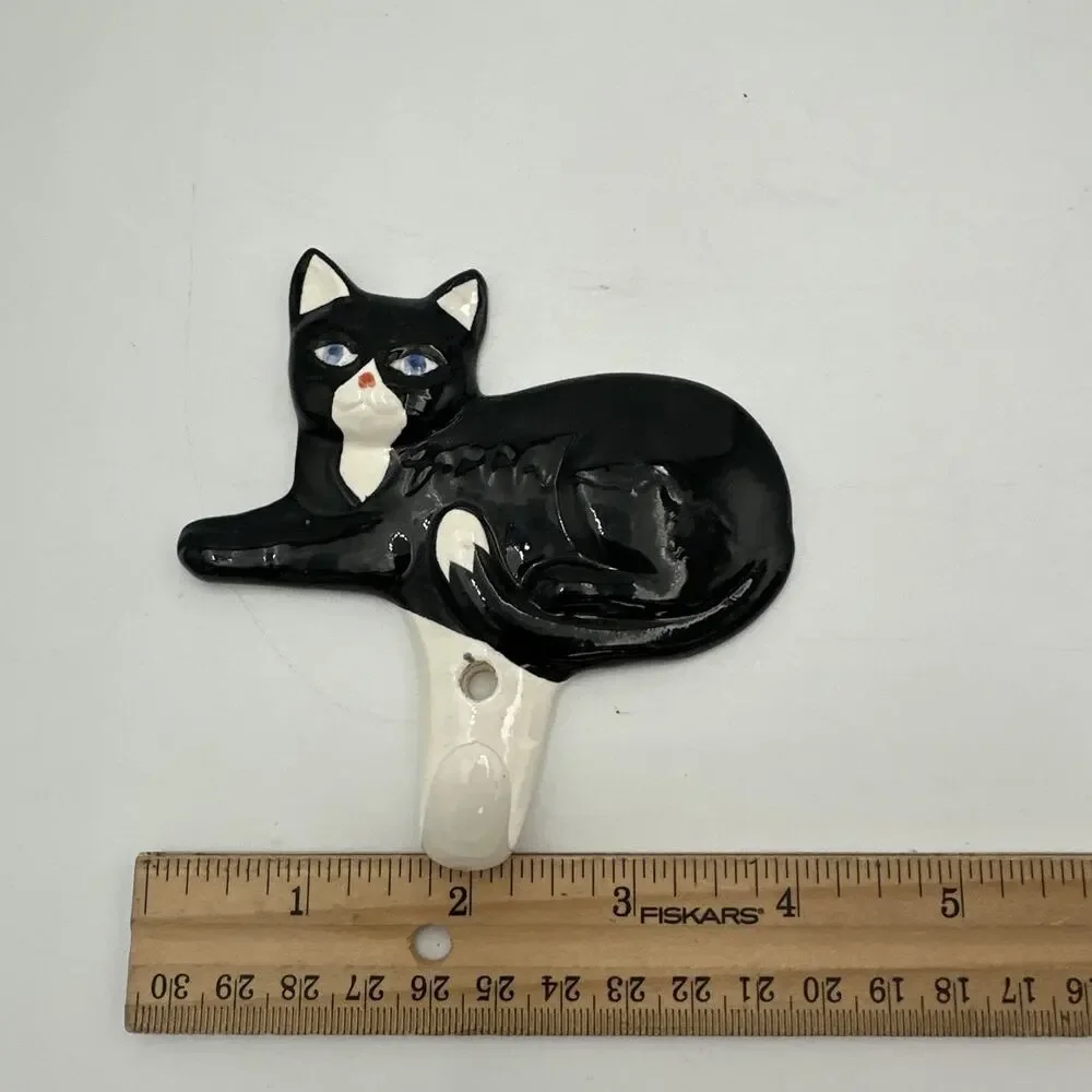 Set Of 3 Vintage Takahashi Ceramic Tuxedo Cats Wall Hooks Japan